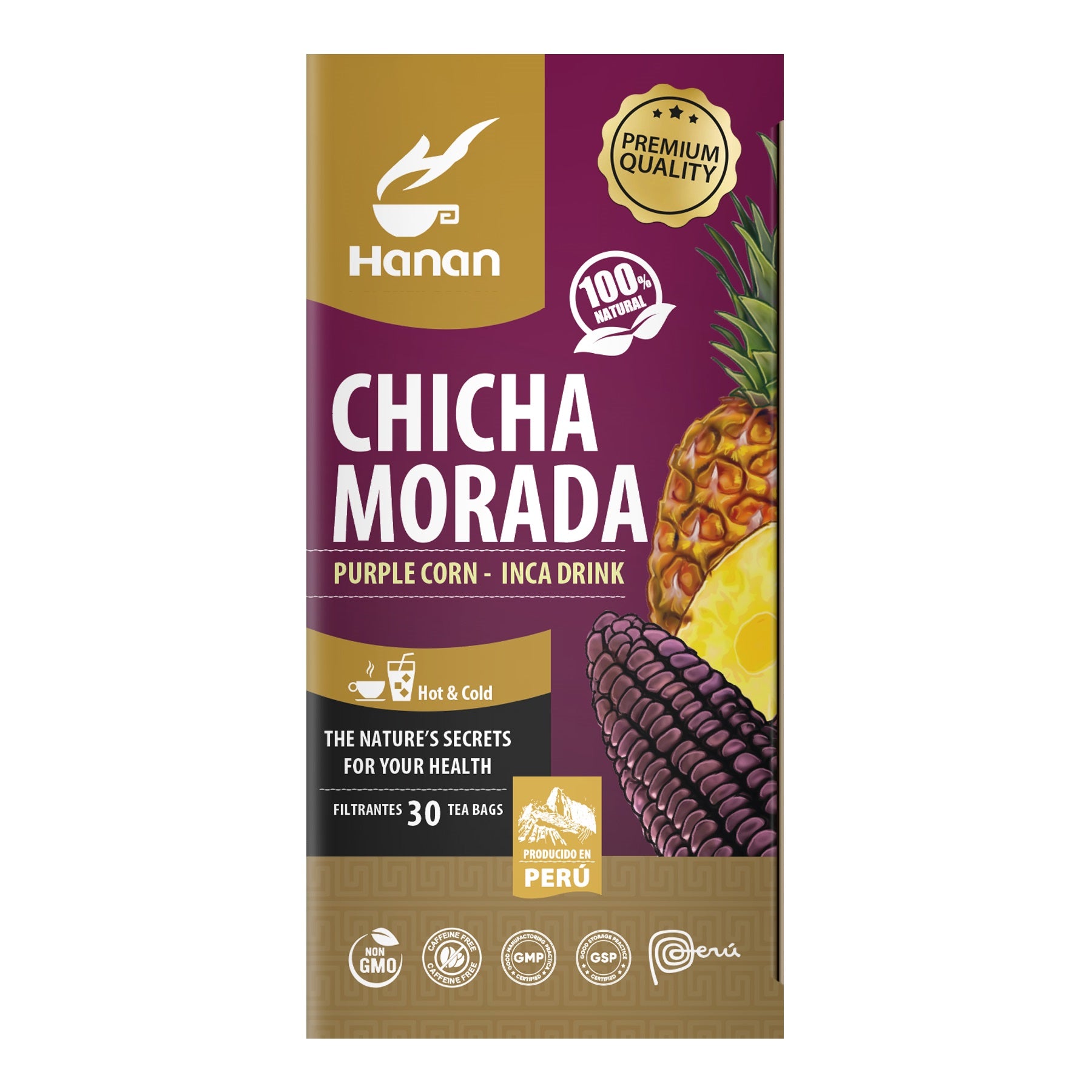HANAN Chicha Morada Purple Corn Tea I Inka Drink | 30 Teabags | Classic Purple Corn Juice from Peru I All 100% natural ingredients