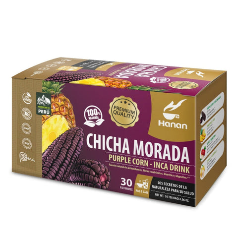 HANAN Chicha Morada Purple Corn Tea I Inka Drink | 30 Teabags | Classic Purple Corn Juice from Peru I All 100% natural ingredients