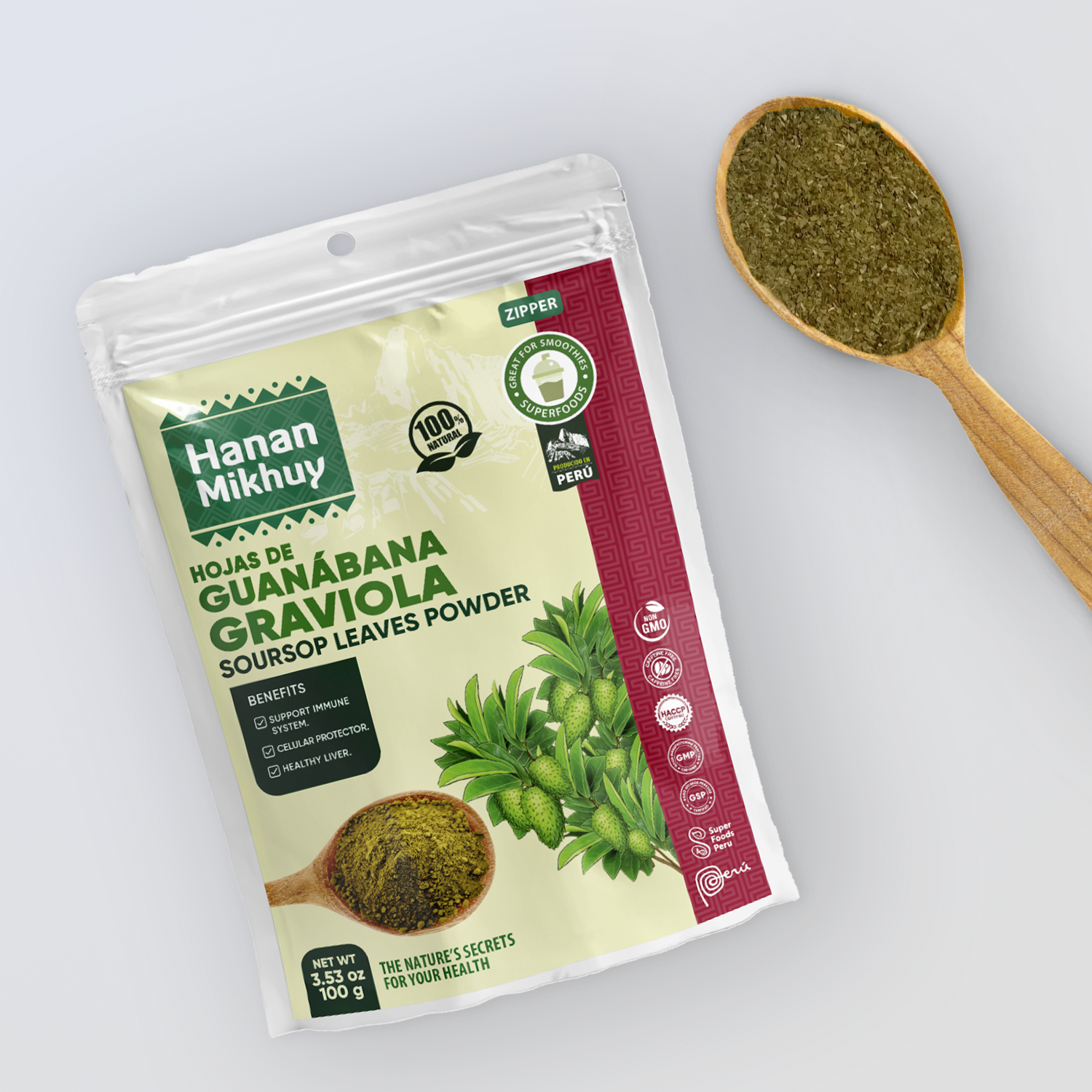 Hanan Mikhuy Soursop Leaf Powder | Hojas de Guanabana (Graviola) Molida | 3.5oz (100g)
