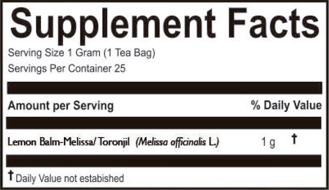 Lemon Balm - Melissa Herbal Tea | Toronjil | 25 Teabags