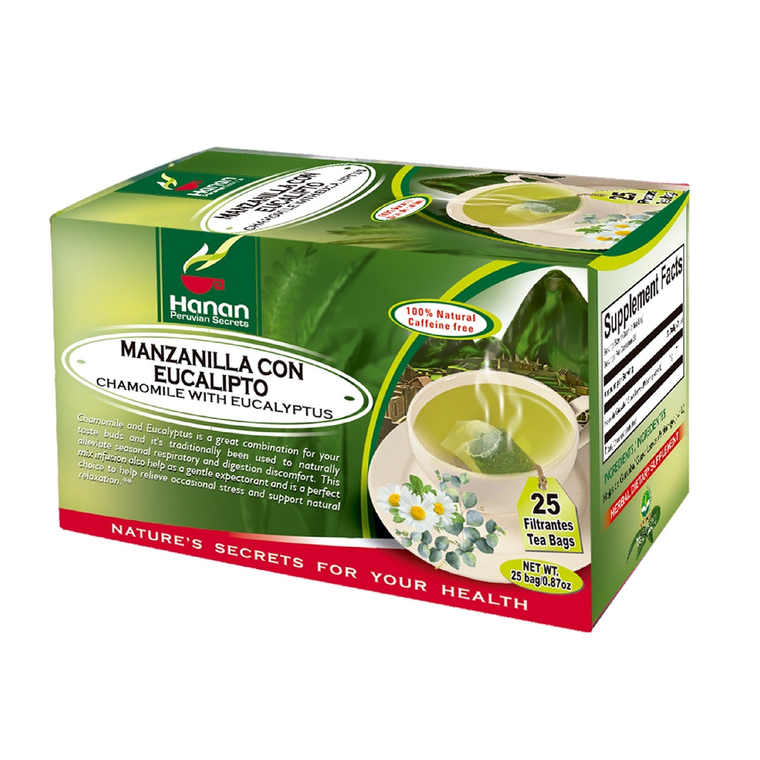 Chamomile with Eucalyptus Herbal Tea | Manzanilla con Eucalipto | 25 Teabags