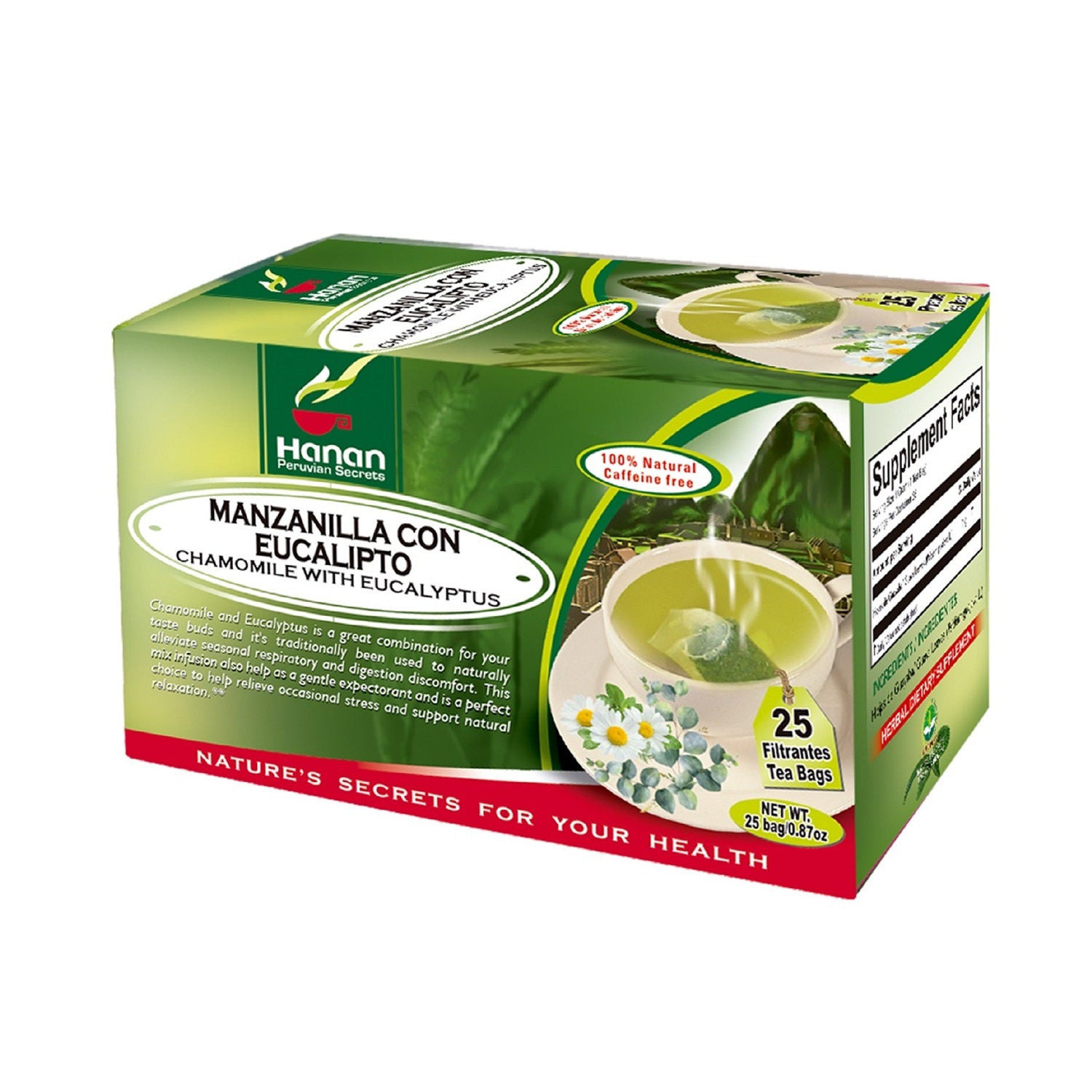 Chamomile with Eucalyptus Herbal Tea | Manzanilla con Eucalipto | 25 Teabags