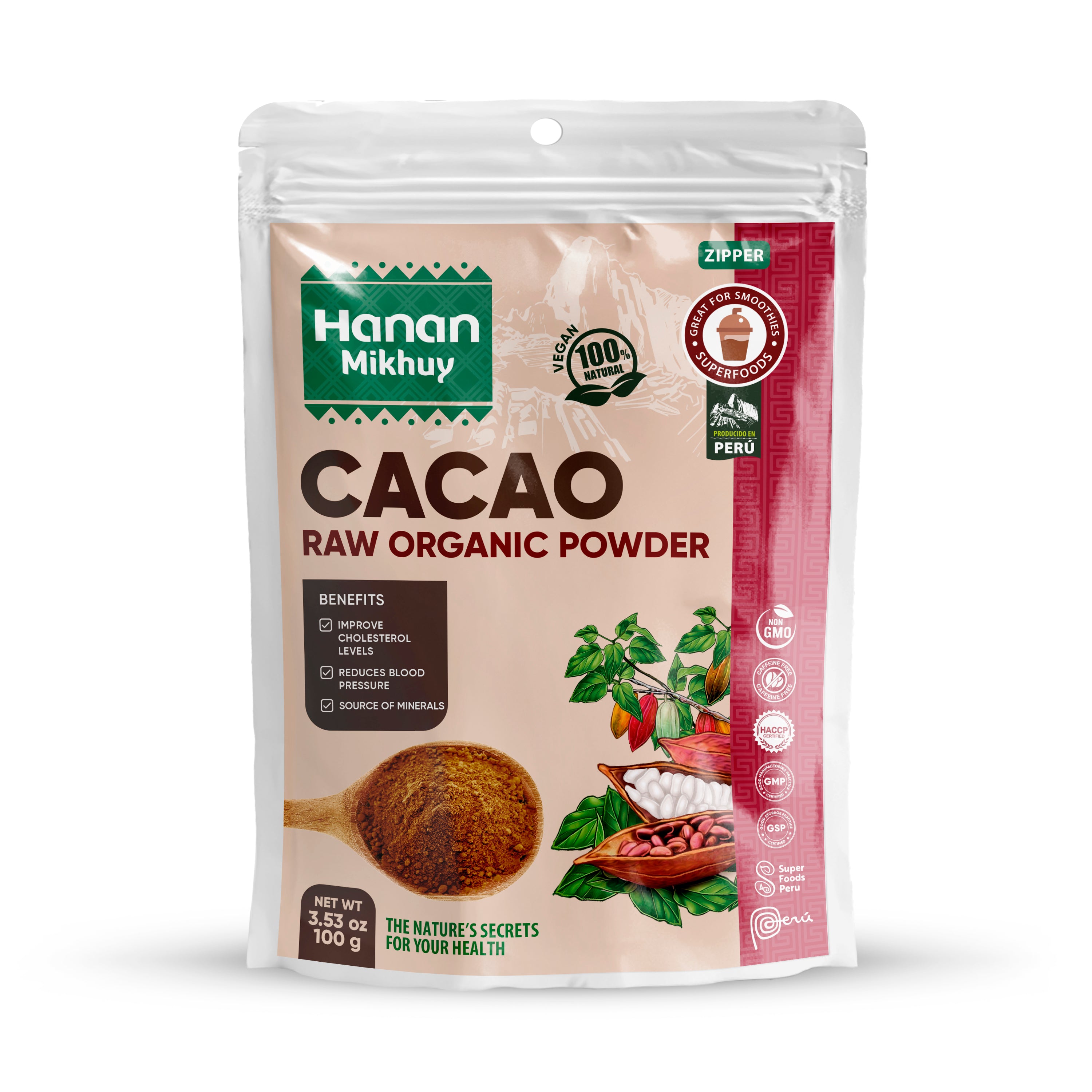 CACAO/COCOA Organic Superfood Powder, Source of fiber, Antioxidants, 3.5oz/100g