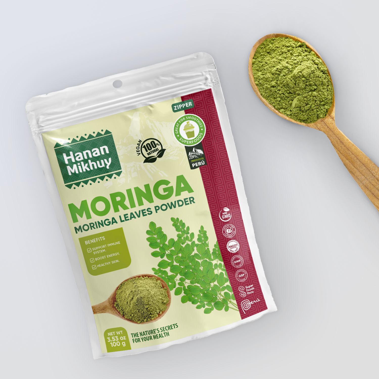 Hanan Mikhuy Moringa Oleifera Leaf Powder | Hojas de Moringa Molido | 3.5oz (100g)